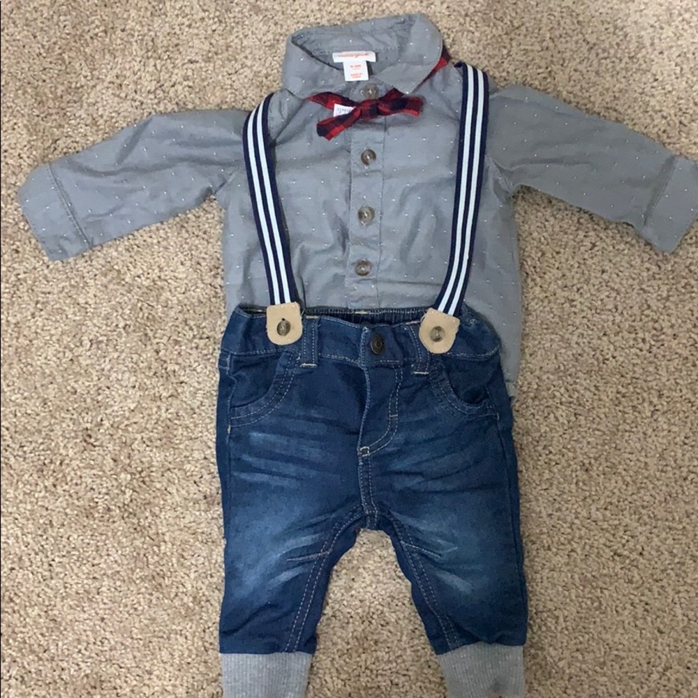 Cat and Jack 0-3mo Boy Jean suspenders w/ bow tie